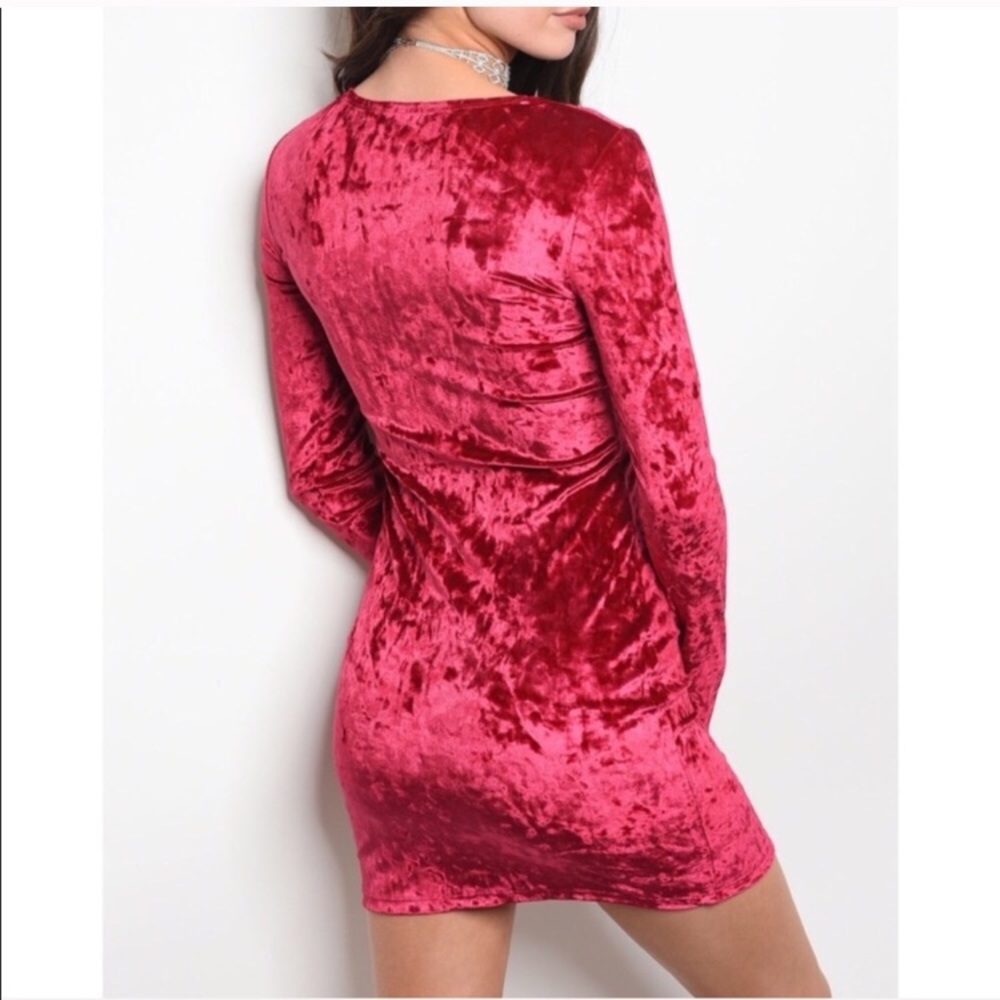 NWT! Crushed Red Velvet Lace-Up Front Mini Dress - Picture 2 of 8
